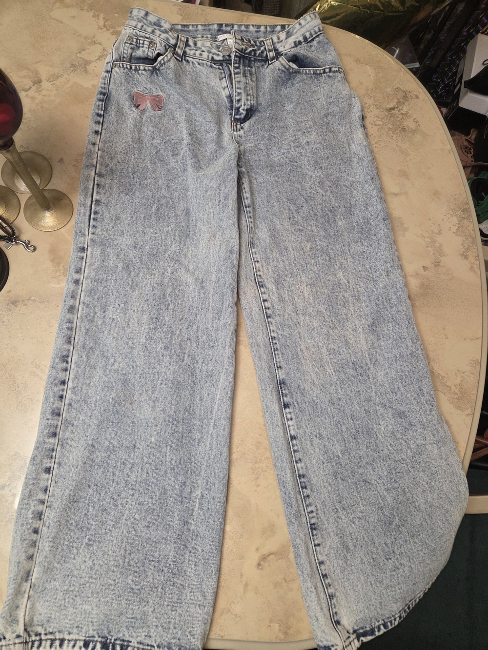 Wide-Leg Acid Wash Jeans - Women's Light Blue Flare